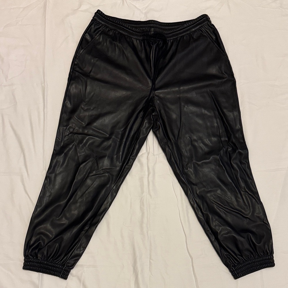 a new day Black Faux Leather Cropped Jogger Pants